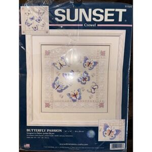 Sunset Crewel Embroidery Kit Butterfly Passion Butterflies stamped‎ cloth only